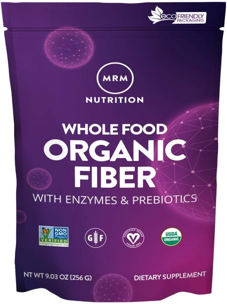 MRM Nutrition Whole Food Organic Fiber | with Enzymes + Prebiotics | Insoluble + Soluble fibers | Digestive Health + Regularity | 6g Fiber per Serving | 32 Servings