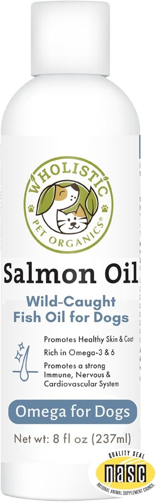 Huile de saumon de l'Alaska sauvage de haute mer pour chiens et chats - Supplément d'huile de poisson naturel Omega 3 pour chiens avec EPA et DHA pour la peau, le manteau, le coeur et le système nerveux