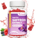 Saffron Gummies, 10 in 1 Saffron Supplements Gummies with Magnesium, Ashwagandha & Rhodiola Rosea, Sugar Free Vegan Mixed Berry Flavor - 60Cts