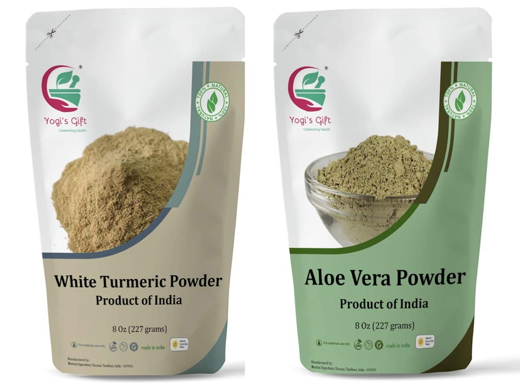 Multi-emballage en poudre de curcuma blanc + Aloe vera en poudre