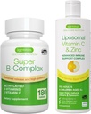 Super B-Complex + Liposomal Vitamin C 1000mg & Zinc Vegan Bundle, Methylated Sustained Release B Complex & High Absorption Liquid Immune Support Complex, by Igennus