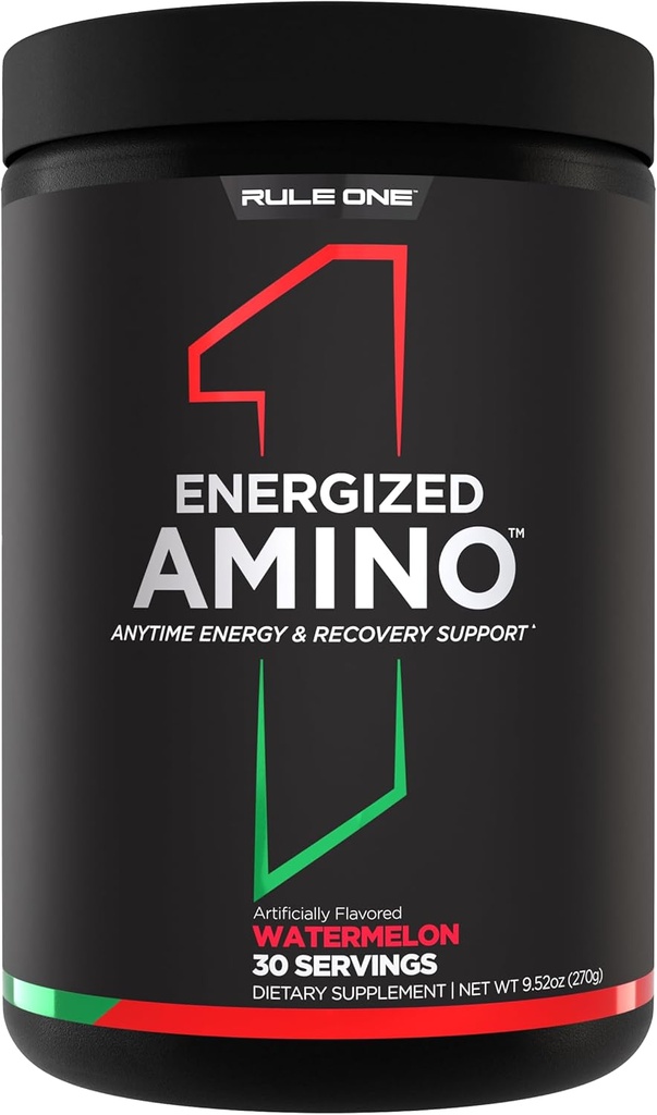 Règle 1 Amino énergétique – Support de récupération et d'énergie à tout moment avec BCAAs, Glutamine, Citrulline, Beta Alanine et Caféine à partir d'extraits de café et de thé verts (30 portions, pastèque)