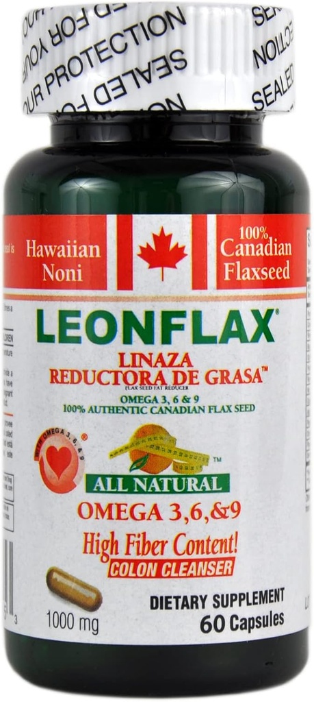 LEONFLAX, 100 % de graines de lin canadien authentique, améliorer votre santé digestive, 60 capsules, bouteille