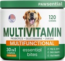 Vitamines de chien + Glucosamine - Multivitamines à croquer + Probiotiques, Omega - Soutien de la hanche et des articulations, de la peau et du manteau, de la santé des adultes et des aînés - Grandes et petites races - 120 Chews