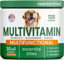 Vitamines de chien + Glucosamine - Multivitamines à croquer + Probiotiques, Omega - Soutien de la hanche et des articulations, de la peau et du manteau, de la santé des adultes et des aînés - Grandes et petites races - 120 Chews