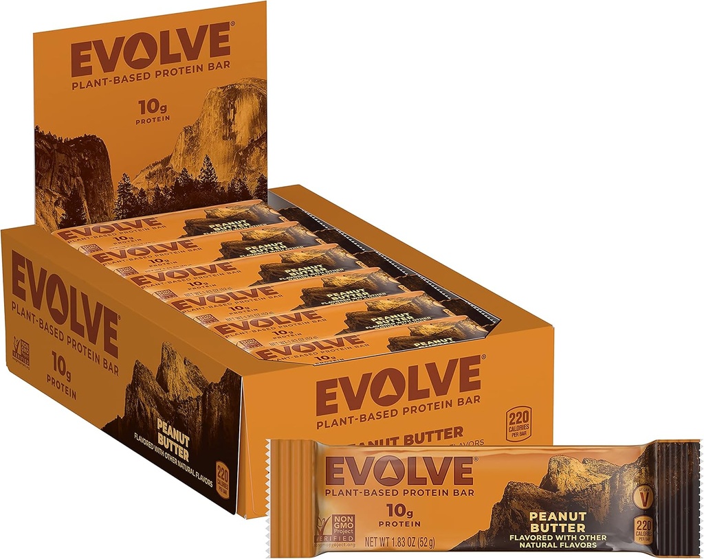 Evolve Plant base Protein Bar, beurre d'arachide, sans produits laitiers, sans arômes artificiels, non-OGM, emballage mai Vary, 10 g,12 Nombre (paquet de 1)