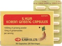 ILHWA Capsule de ginseng coréen (500 mg*100 Capsules, 50 portions) - 500 mg de poudre de racine panax coréenne à 100%. Ginsénoside 10 mg par portion.