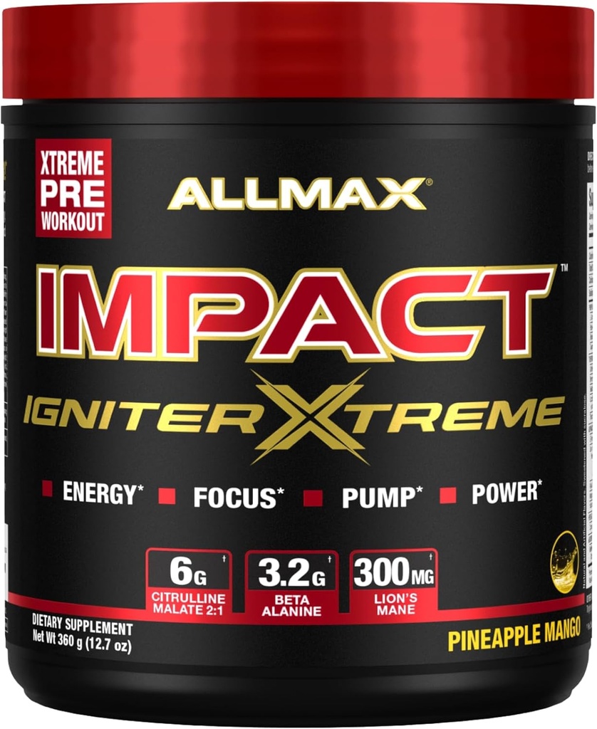 AllMAX Nutrition - Igniteur d'impact poudre pré-entraînement - avec le malate de citrulline, bêta - Alanine, caféine, taurine et bêtaine anhydre (Pineapple Mango)