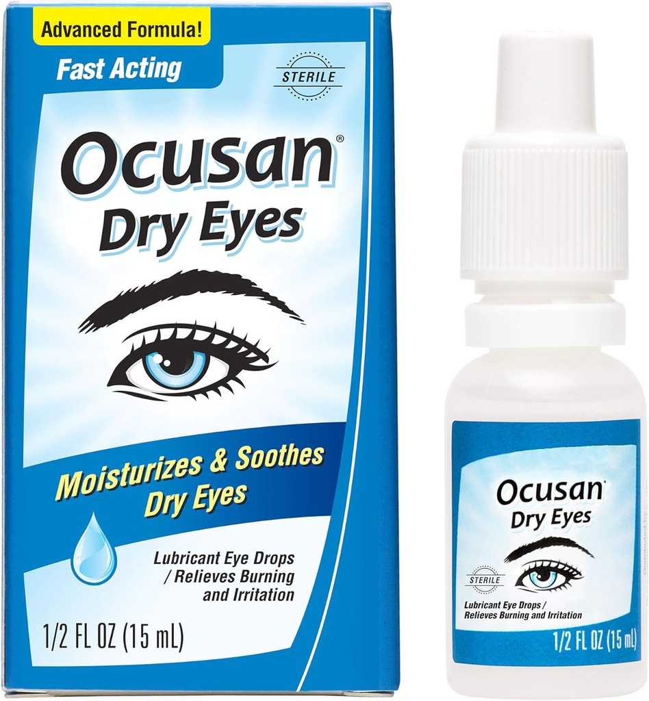 Ocusan gouttes pour les yeux secs - Lubrifiant les larmes artificielles pour soulager les yeux secs, avec 2 hydratants 0,5 FL OZ