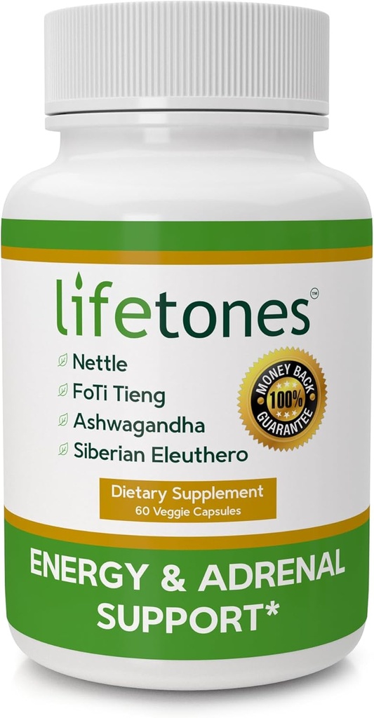 Lifetones Capsules d'énergie et de soutien adrénal - Boost énergétique naturel, anti-stress et formule de santé adrénal - 60 Vitamines véganes