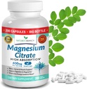 Citrate de magnésium 400mg - 200 Capsules - Haute puissance pour le sommeil, les crampes de jambes, Absorption de force supplémentaire, pilules faciles à avaler pour les femmes et les hommes, supplément végétalien non comprimés - Fabriqué aux États-Unis