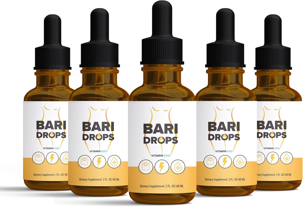 (5 Pack) Bari gouttes, GLP-1, Bari gouttes liquides supplément, BariDrops Formule d'extrait de liquides, Bari gouttes liquides examen, Premium Lion toute la formule naturelle, bouteille verte 5 bouteilles 5 mois d'approvisionnement (10 Oz)