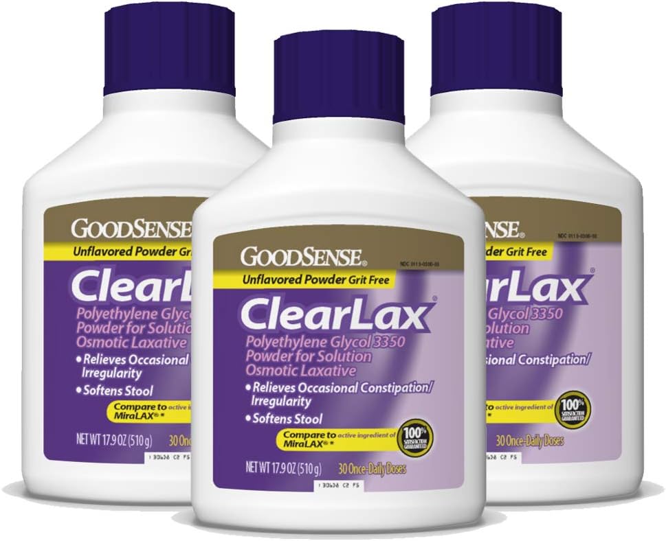 Lax transparent bon sens, Polyéthylène Glycol 3350 Poudre pour solution, Osmotic Laxative, 53.7 Oz, boîte de 3