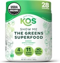 KOS Bio Super Greens Poudre sans érythritol - Mélange de superaliments à base de plantes avec Spiruline, Chlorella et Blégrass - Smoothie de jus biologique et vert certifié USDA - Saveur de pommes - 28 portions
