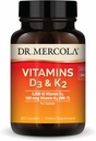 Dr Mercola Vitamines D3 et K2 - Soutient la santé immunitaire, cérébrale, cardiovasculaire, respiratoire et osseuse - Sans OGM, sans gluten et sans soja - 30 capsules (30 portions)