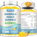 2 Pack sans sucre Rhodiola Rosea Gummies, supplément de Rhodiola Rosea Adaptogène et bloqueur de cortisol pour l'endurance améliorée, l'élévation de l'humeur et la stimulation de la motivation, non-OGM, végétalien, 120 comte