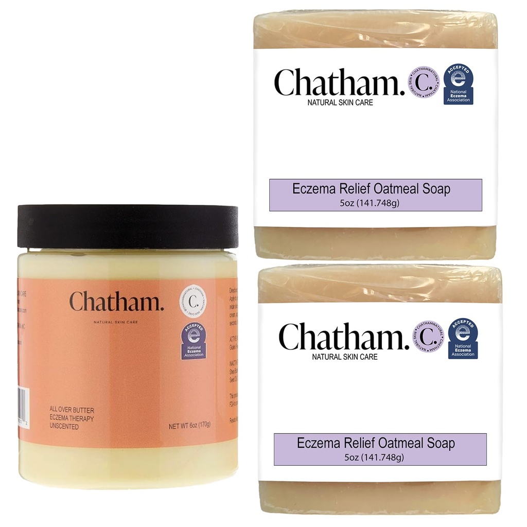 Chatham soins naturels de la peau sur l'eczéma de beurre thérapie 6oz et 2 x Eczema Relief Soap Bars 5oz ensemble de 5oz avec colloïdal sans farine d'avoine
