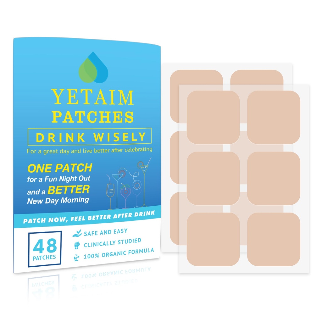 Patchs de récupération YETAIM pour les femmes hommes: 48-Pack Energy Boost Récupération rapide - Day Night Party Support - Appliquer sur le poignet de cou de bras retour pour la fête fun Morning Revival - Bleu clair