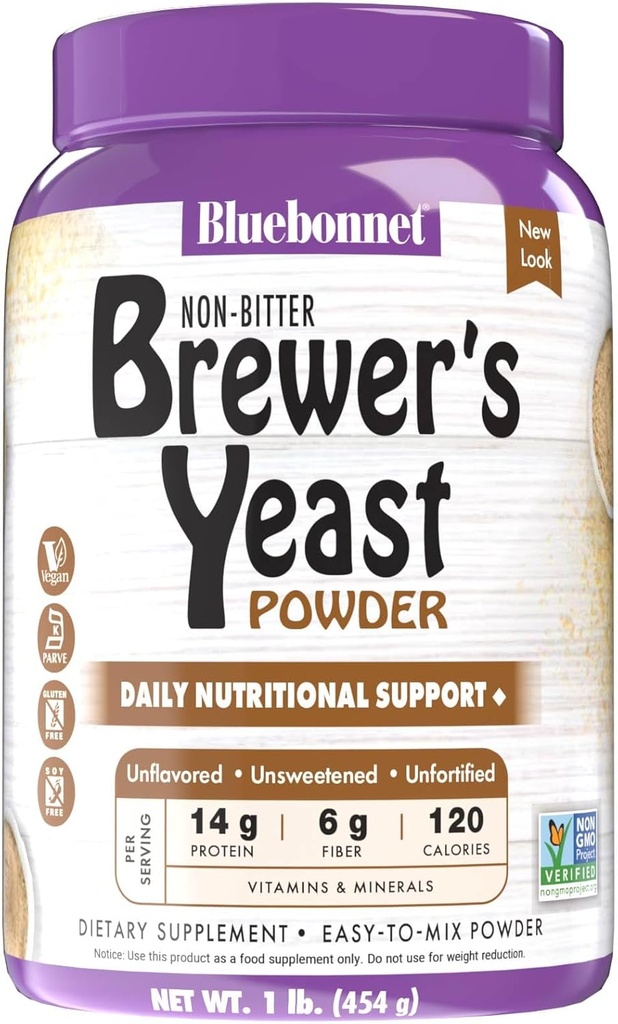 Bluebonnet Nutrition Super Terre Brewers poudre de levure, super nourriture, aliments entiers, source pour les vitamines, grande dégustation, végétalien, végétarien, non OGM, sans gluten, sans soja, sans lait, casher, 1 lb