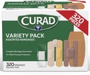 CURAD Assortiment de bandes Variety Pack en vrac 320 Comte 5 Styles incluant imperméables, cintrés, en plastique, lourds et Flex-Fabric Kit de premiers soins essentiels protège les écharpes, découpes et brûlures