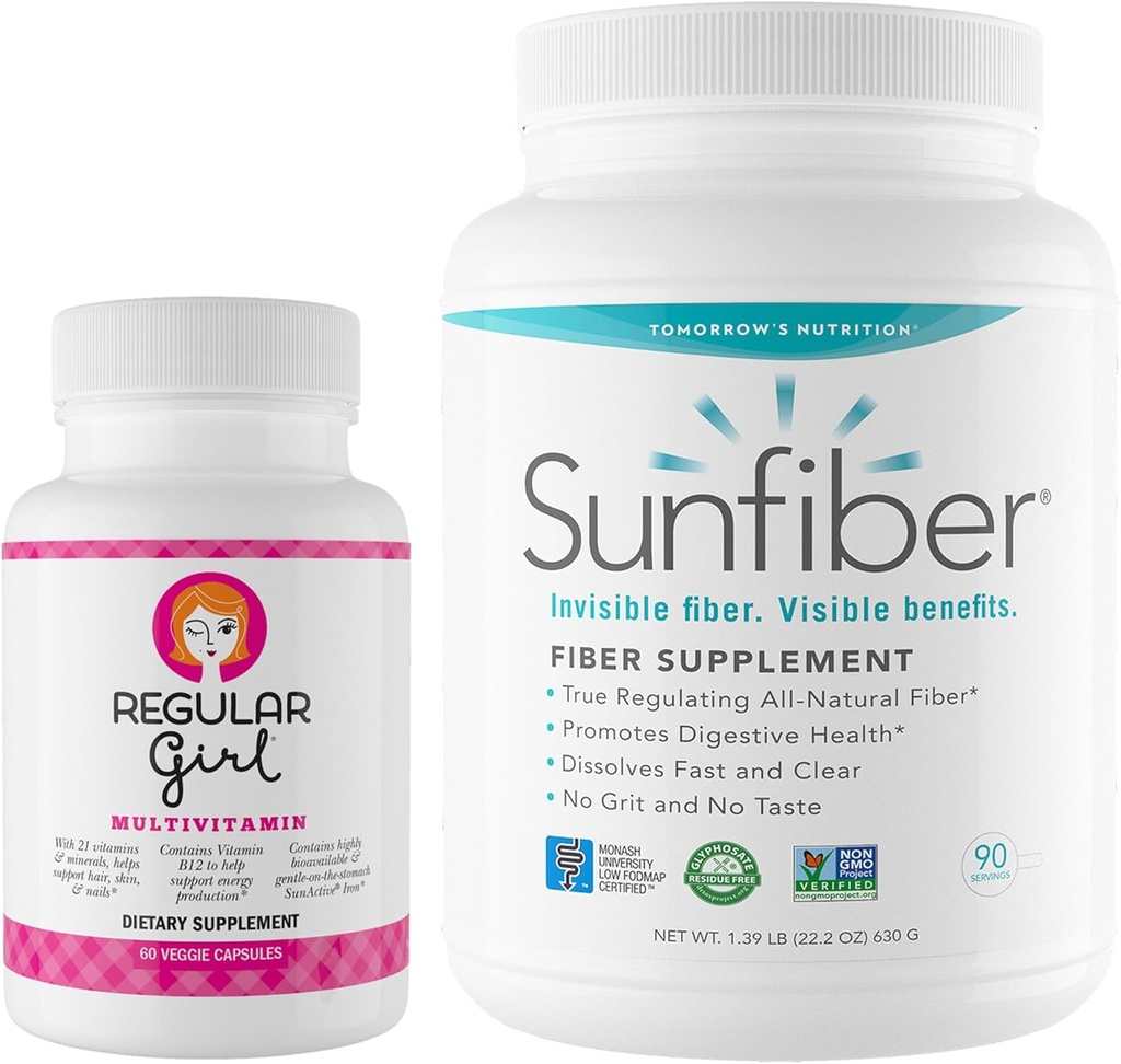 Fille régulière de demain nutrition, femmes Multivitamine (30 portions) et Sunfiber 90 jours en poudre (90 portions) Bundle, énergie et faible soutien digestif FODMAP