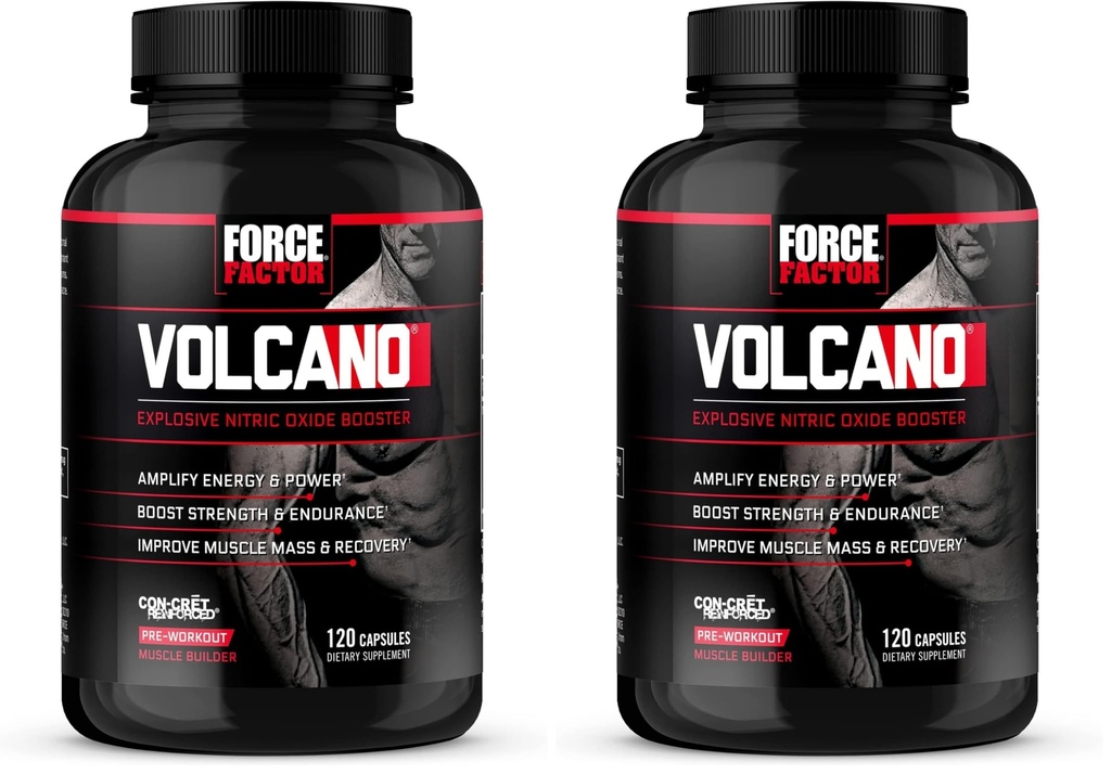 Facteur de force Volcano avant l'entraînement Supplément booster d'oxyde nitrique pour les hommes avec la créatine et la L-Citrulline pour stimuler et l'énergie, aider à construire le muscle, meilleure pompe et l'entraînement, 120 capsules (paquet de 2)