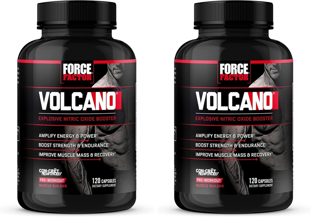 Facteur de force Volcano avant l'entraînement Supplément booster d'oxyde nitrique pour les hommes avec la créatine et la L-Citrulline pour stimuler et l'énergie, aider à construire le muscle, meilleure pompe et l'entraînement, 120 capsules (paquet de 2)