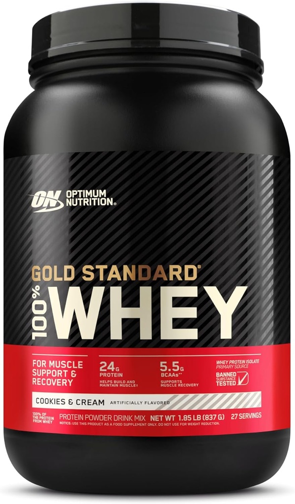 Optimum Nutrition Gold Standard 100% Whey Protéine Poudre, Cookies et Crème, 2 Pound (Emballage May Vary)