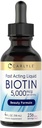 Carlyle Biotin 5000mcg gouttes liquides , 4 fl oz , pour les femmes et les hommes , Berry Flavor , Formule de beauté , Végétarien , Supplément sans OGM et sans gluten