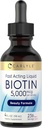 Carlyle Biotin 5000mcg gouttes liquides , 4 fl oz , pour les femmes et les hommes , Berry Flavor , Formule de beauté , Végétarien , Supplément sans OGM et sans gluten