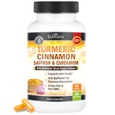 Supplément curcuma avec safran, cannelle et cardamome Plus Extrait de poivre noir BioPerine pour absorption optimale, supplément de soutien à l'articulation tumérique naturelle pour femmes et hommes, 60 capsules