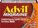 Advil Mal de tête migraine, Ibuprofène Capsules avec Ibuprofène 200mg pour le soulagement de la migraine, le soulagement de la nausée et le soulagement de la légère sensibilité - 20 Capsules remplies de liquide