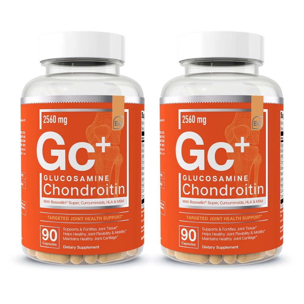 Éléments essentiels Glucosamine Chondroïtine MSM Boswellia Serrata Supplément à l'acide hyaluronique Soutien joint Supplément antioxydant pour la flexibilité - 180 Capsules (2-Pack)