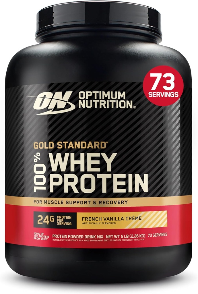 Optimum Nutrition Or Standard 100% Whey Protéines Poudre, Crème Vanille Française, 5 livres (Packaging May Vary)