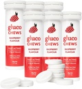 Glucochews Raspberry Glucose Comprimés – 60 Comprimés (10 par tube, 6 tubes de poche) – 3,8g Glucose à action rapide – Augmente l'énergie – Sans gluten, sans gras, sans caféine