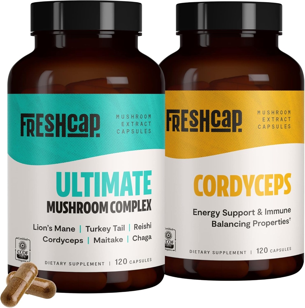 FreshCap Mushrooms Energy Bundle (Cordyceps Capsules and Ultimate Mushroom Complex Capsules)