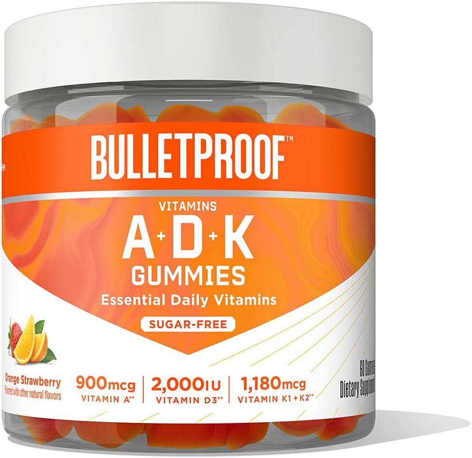 Vitamines de fraise orange sans sucre à l'épreuve de la balle A+D+K Gummies, 60 Compte, supplément de kéto pour le coeur, os et immunitaire support, nouvelle et améliorée formule et texture, emballage mai Varier