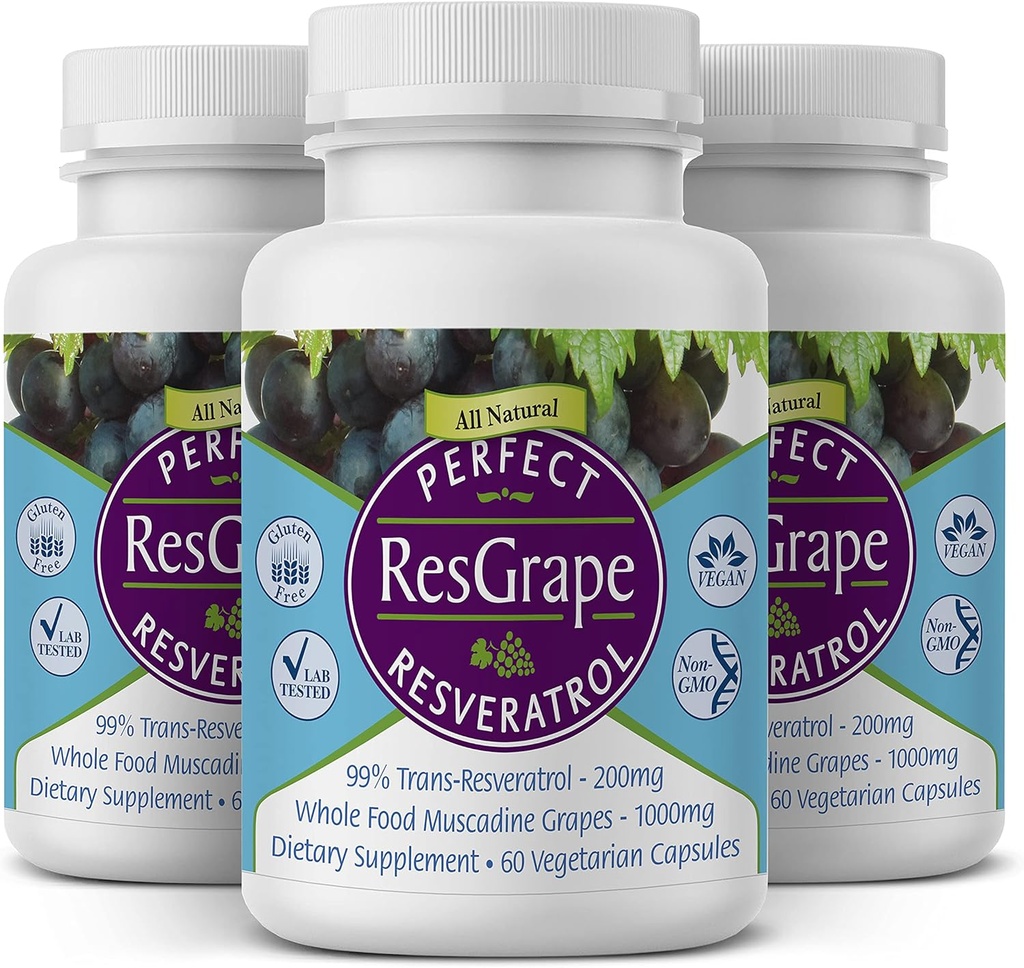 Perfect Supplements – Perfect ResGrape Resveratrol – 60 Capsules – Trans-Resveratrol & Organic Muscadine Grapes - 3 Pack