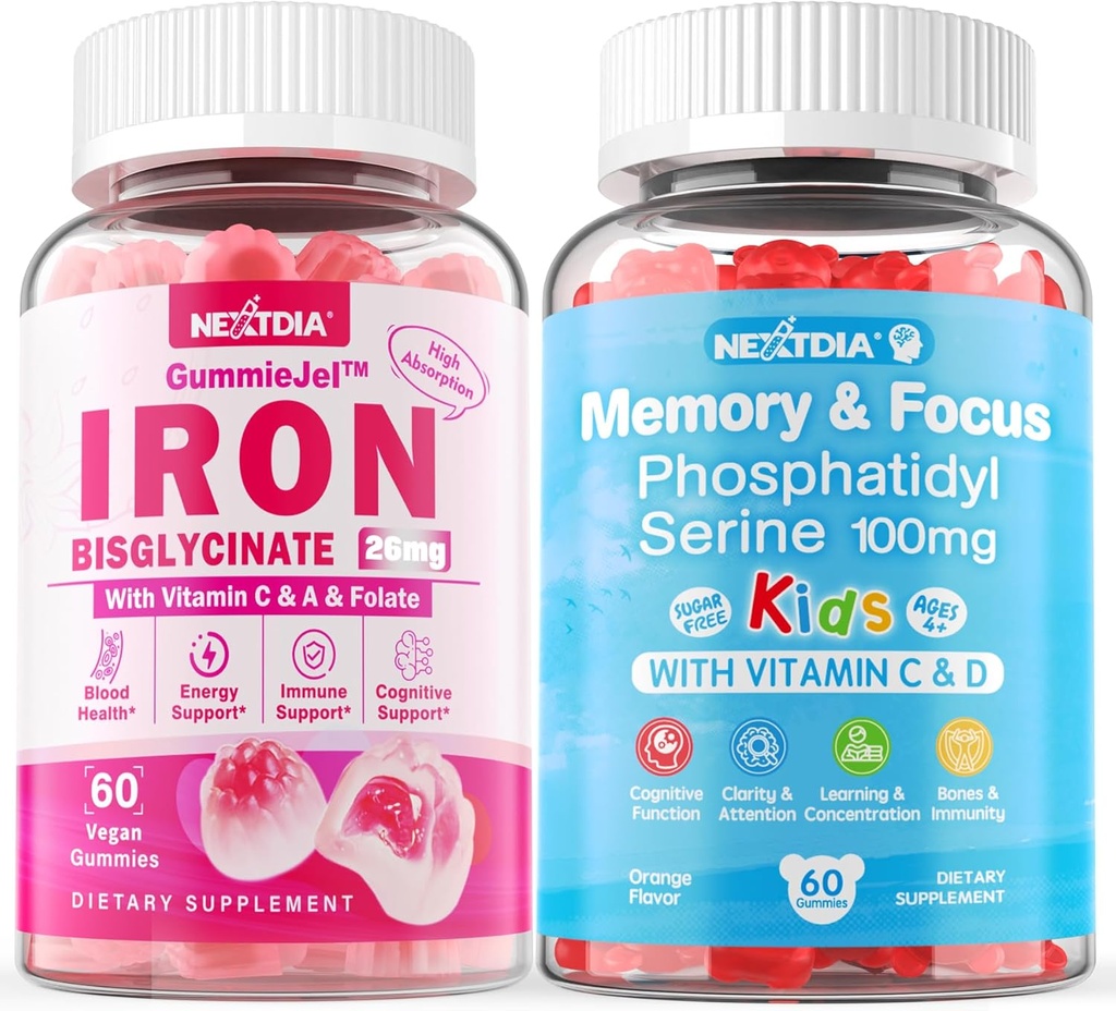 Supplément de phosphatidylsérine 100mg+Bisglycinate de fer 26mg Gommes remplies