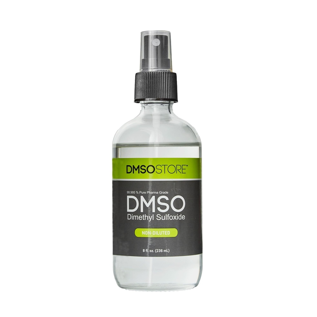 DMSO 8 oz. Liquide dans une bouteille de spray en verre stérile, pure de 99,95 % de qualité pharmaceutique, non dilué, à faible odeur, diméthylsulfoxyde fabriqué par DMSO Store