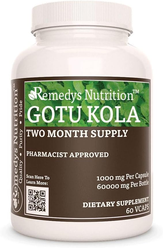 Remedy's nutrition Gotu Kola (Brahmi) | 1,000 mg, 60 Vegan Capsules Herbal Dietary Supplement | Two Month Supply