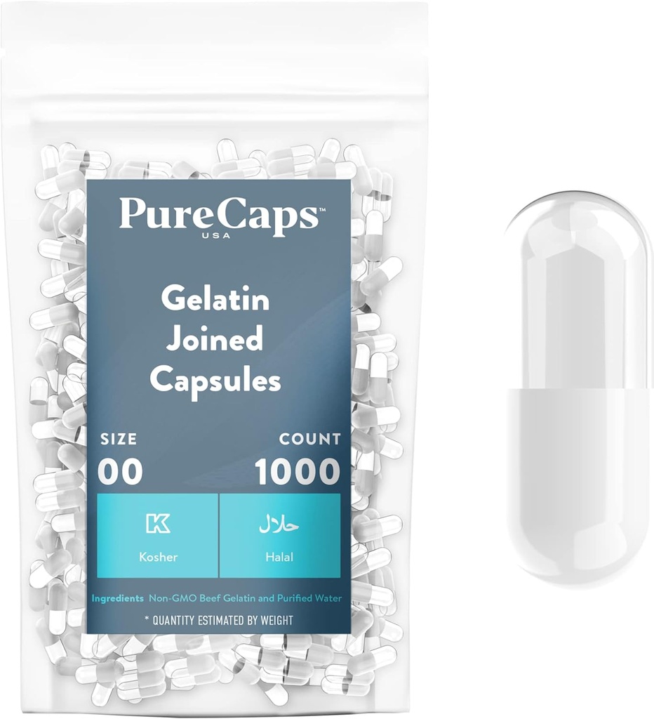 PureCaps États-Unis - Capsules de gélatine vides Taille 00:000 Pilules jumelées blanc/clear.