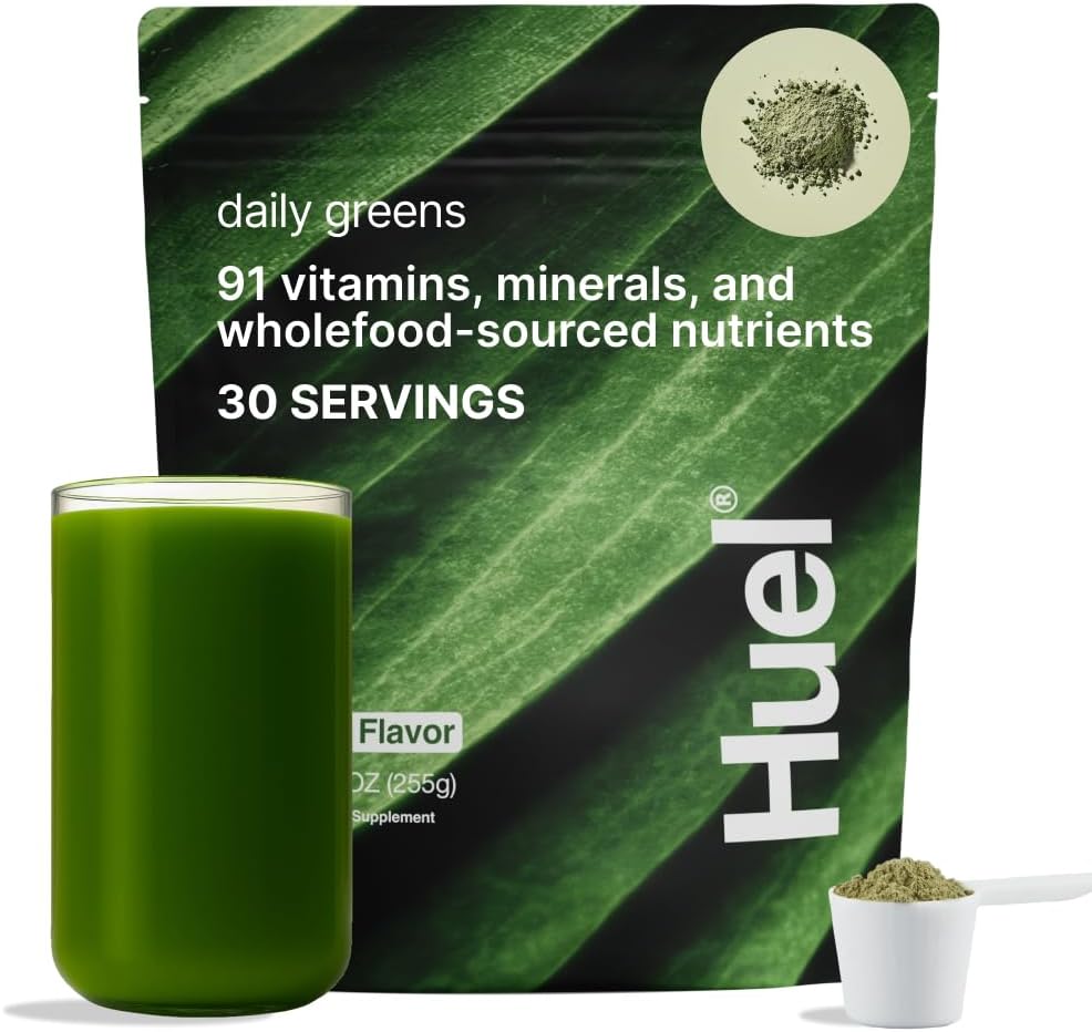 Huel Daily Greens (en anglais seulement) Superfood Greens Powder (en anglais seulement) 91 Vitamines, minéraux et ingrédients d'origine alimentaire complète (en anglais seulement) Adaptogènes, antioxydants, probiotiques amis des rongeurs (en anglais seulement) 30 portions