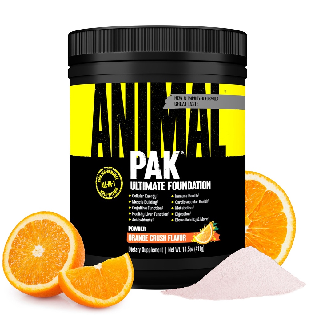 Pak animal - Poudre de vitamines et suppléments tout-en-un - Zinc, vitamines C, B, D, acides aminés, soutien immunitaire, enzymes digestives et plus - Multivitamine quotidienne pour les femmes et les hommes - 60 scoops