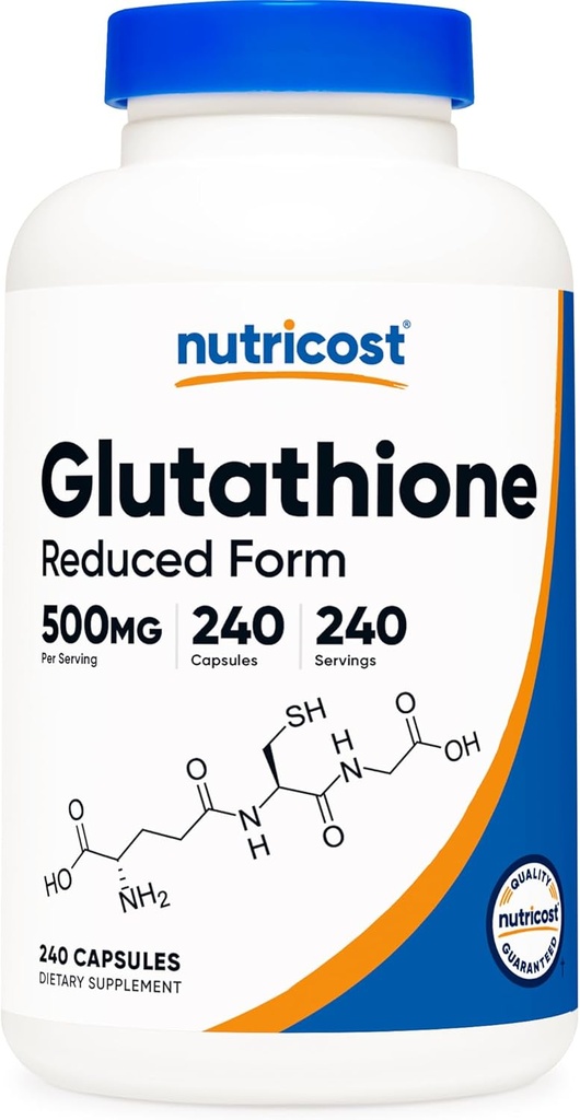 Nutricost Glutathion Capsules 500mg, 240 Capsules - Sans gluten, non-OGM