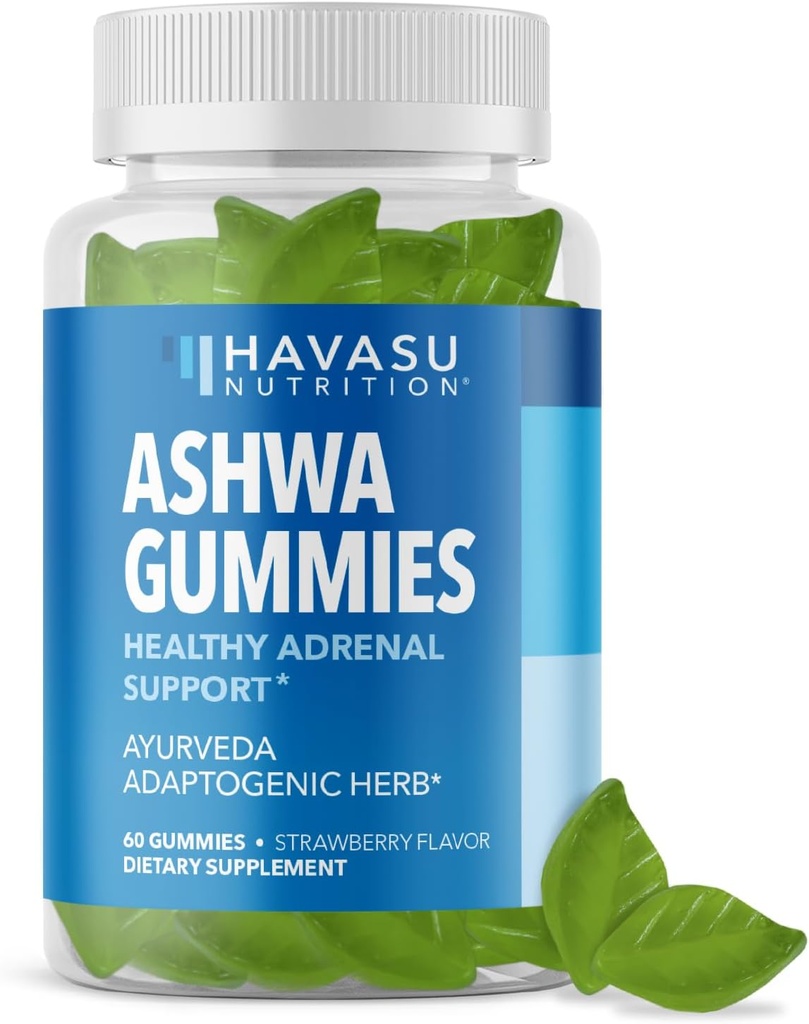 Ashwagandha Gummies for Stress & Mood Support - Vegan, Supplément non-OGM pour le calme et la détente - Withania Somnifera pour améliorer la qualité du sommeil et l'équilibre émotionnel - 1-Mois d'approvisionnement, fraise de saveur