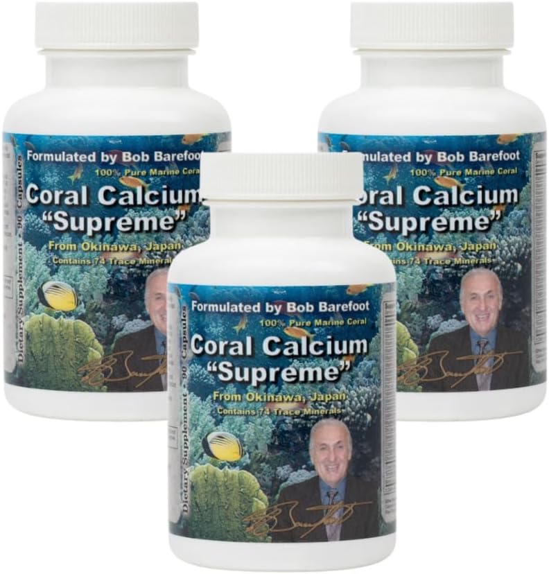 Bobs Best Coral Calcium Supreme I 100% Pure Marine Coral, 74 Trace Minerals I 90 Capsules, Pack de 3