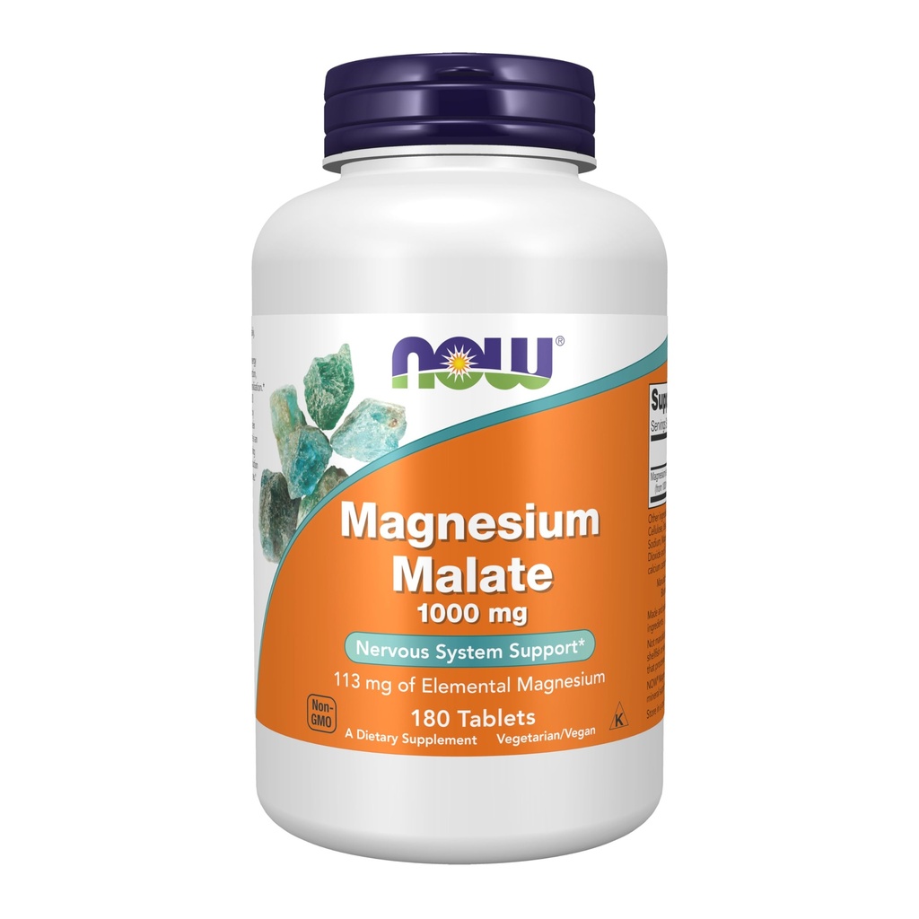 MAINTENANT compléments alimentaires, malate de magnésium 1000 mg, production d'énergie*, support du système nerveux*, 180 comprimés