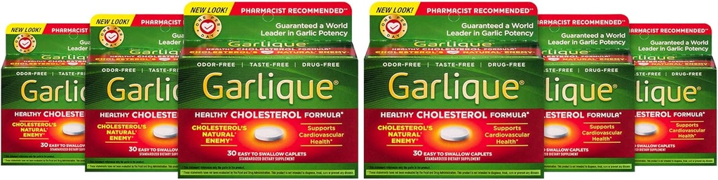 Formule de cholestérol santé Garlique avec 5000 mcg d'allicine, 60 Caplets enrobés entériques (paquet de 6)