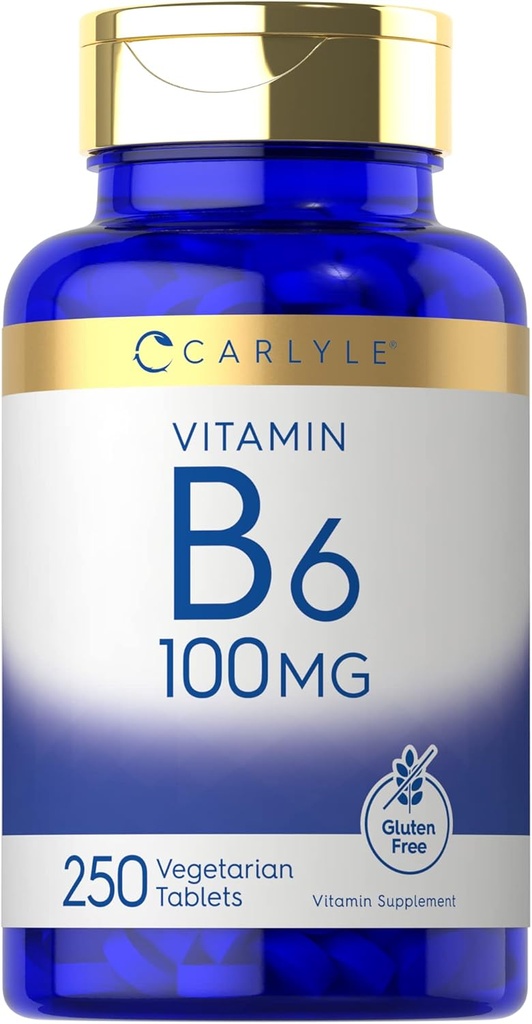 Carlyle Vitamine B6 100mg , 250 comprimés , Supplément de chlorhydrate de pyridoxine , Végétarien, Non-OGM, Sans gluten